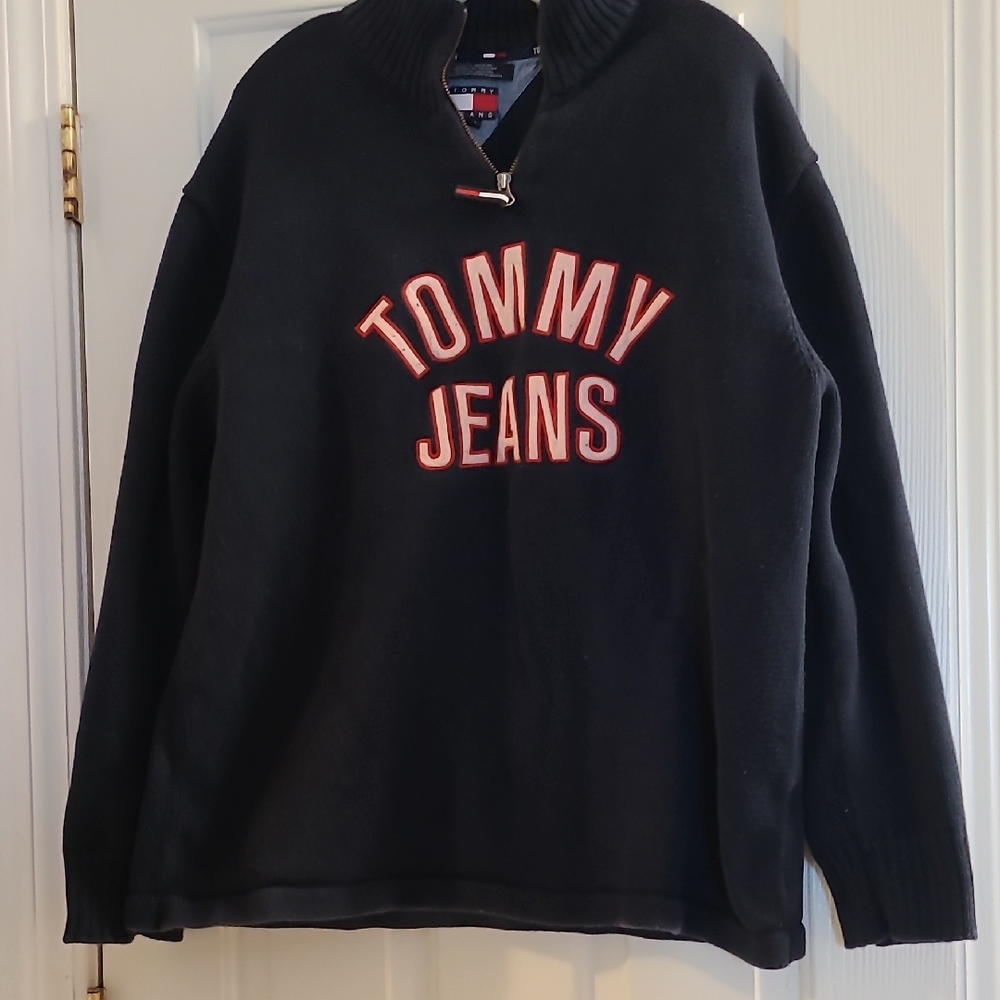 Tommy Hilfiger Navy and Red Zip-Up Sweater